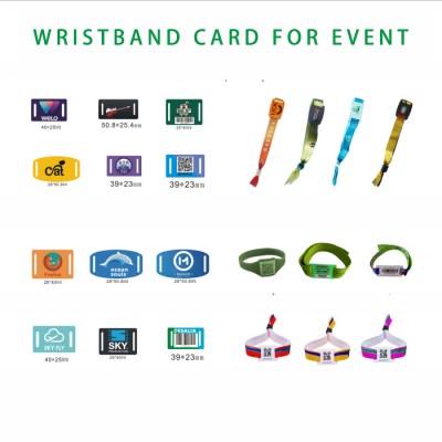 Factory price UHF RFID Bracelet HF NFC Ticket Woven Fabric Wristband with PVC Card for Festival Events